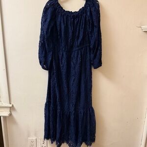 Chic Long Sleeve Lace Dress in Navy